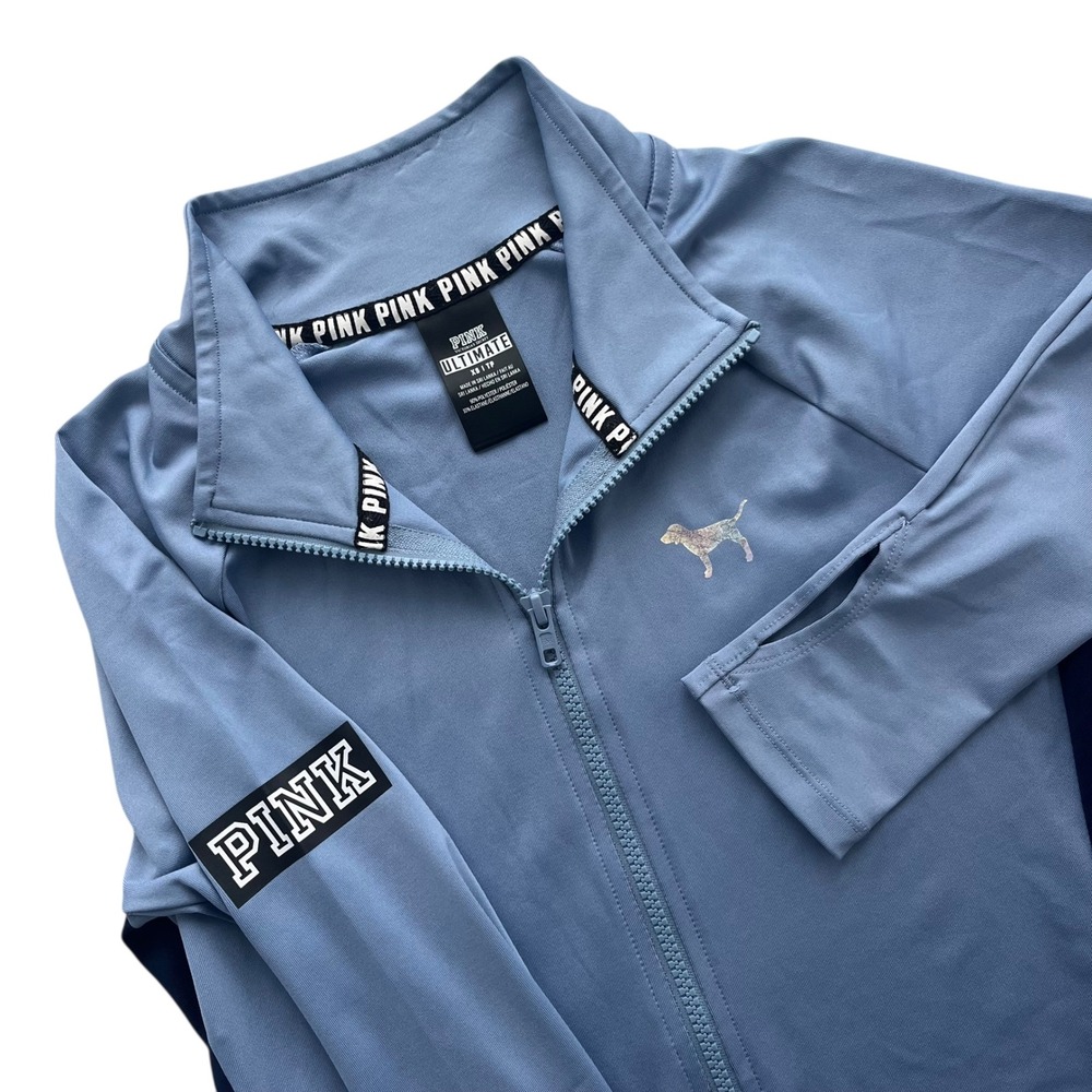PINK Victoria's Secret XS Blue Gray Dog Logo Ultimate Athletic Half Zip Pullover